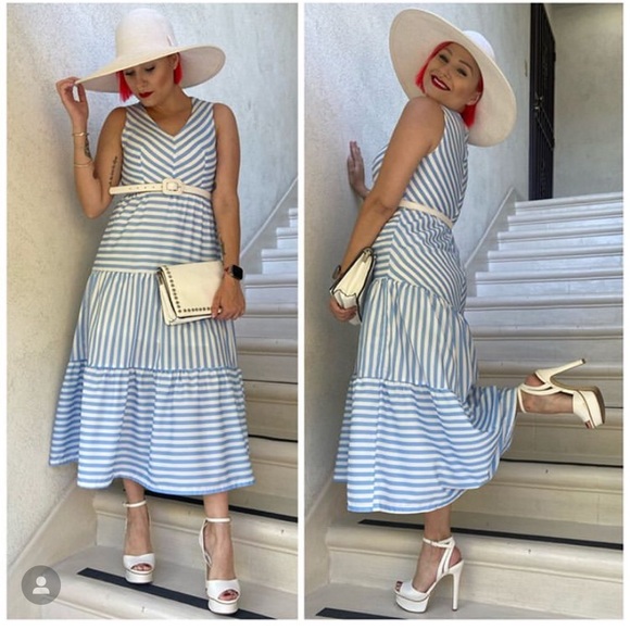 J. Crew Dresses & Skirts - J crew blue white stripe tier maxi dress sz small